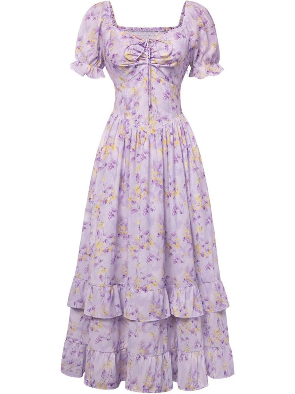 Floral Maxi Dress with Puff Sleeves | Elegant Tea Party Corset Style Dress